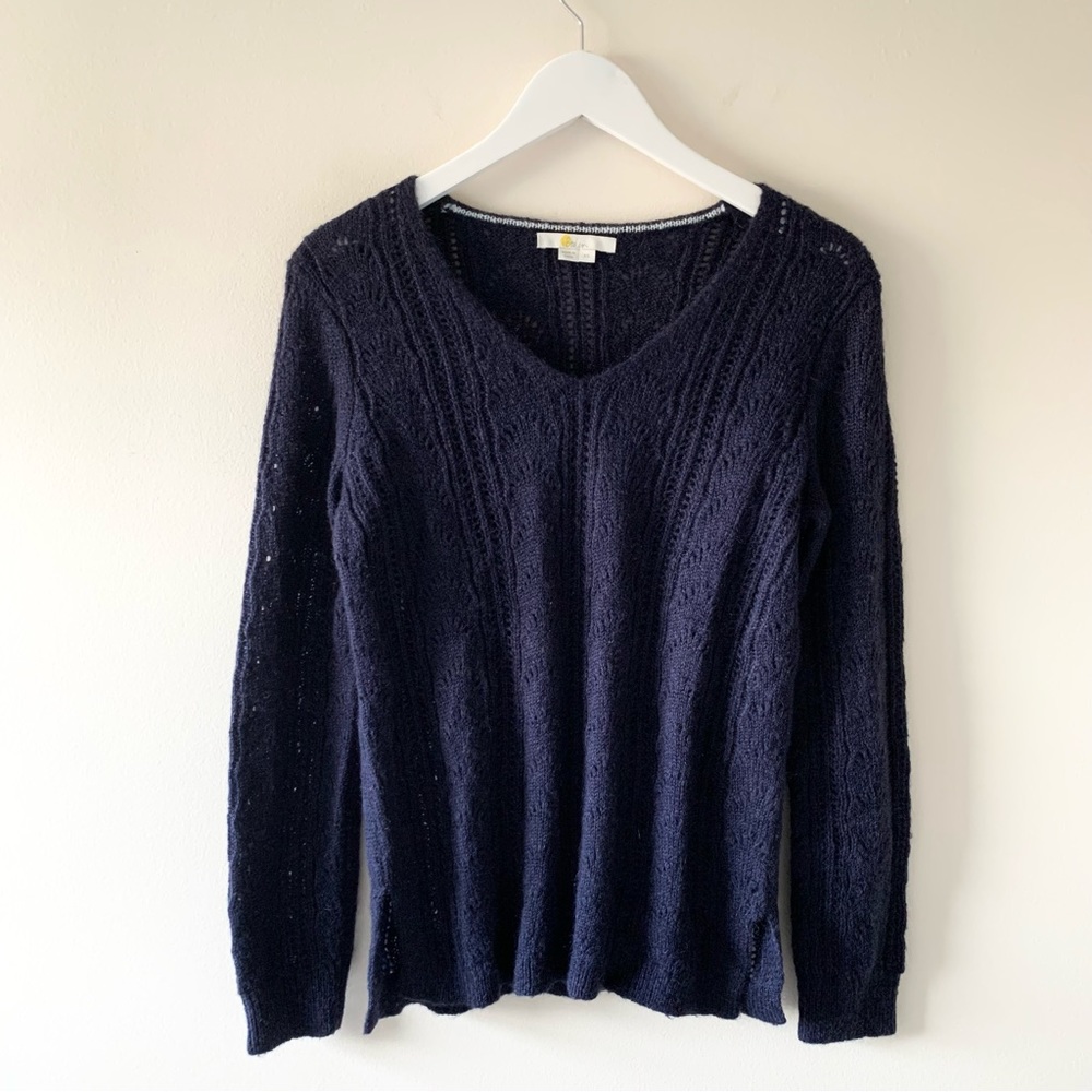 Boden Charlotte Pointelle Sweater Navy Blue Size XS
